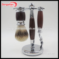 natural wooden badger hair shaving brush set with shaving razor